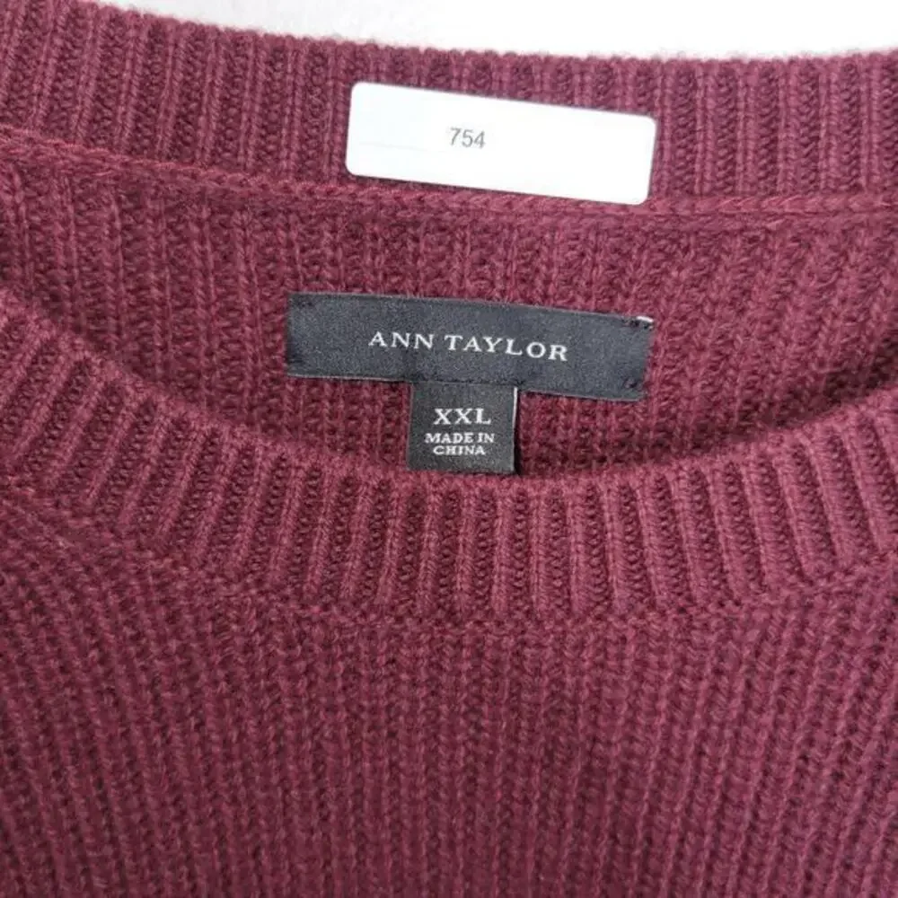 Ann Taylor Sweater Womens Pull Over Wool Blend Mixed‎ Media Burgundy 2XL